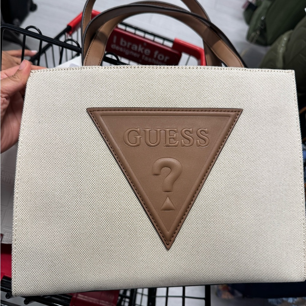 Guess Cream and Brown Logo Tote